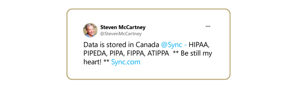 一条关于Sync遵守加拿大存储法律的快乐推文。