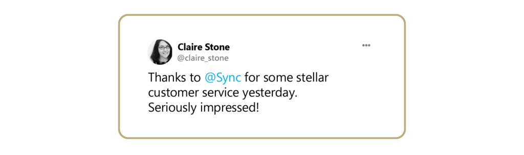 一条赞扬Sync公司客户服务的推文。