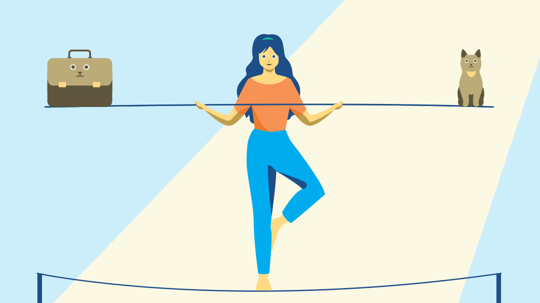 女性在绳索上平衡工作和生活。